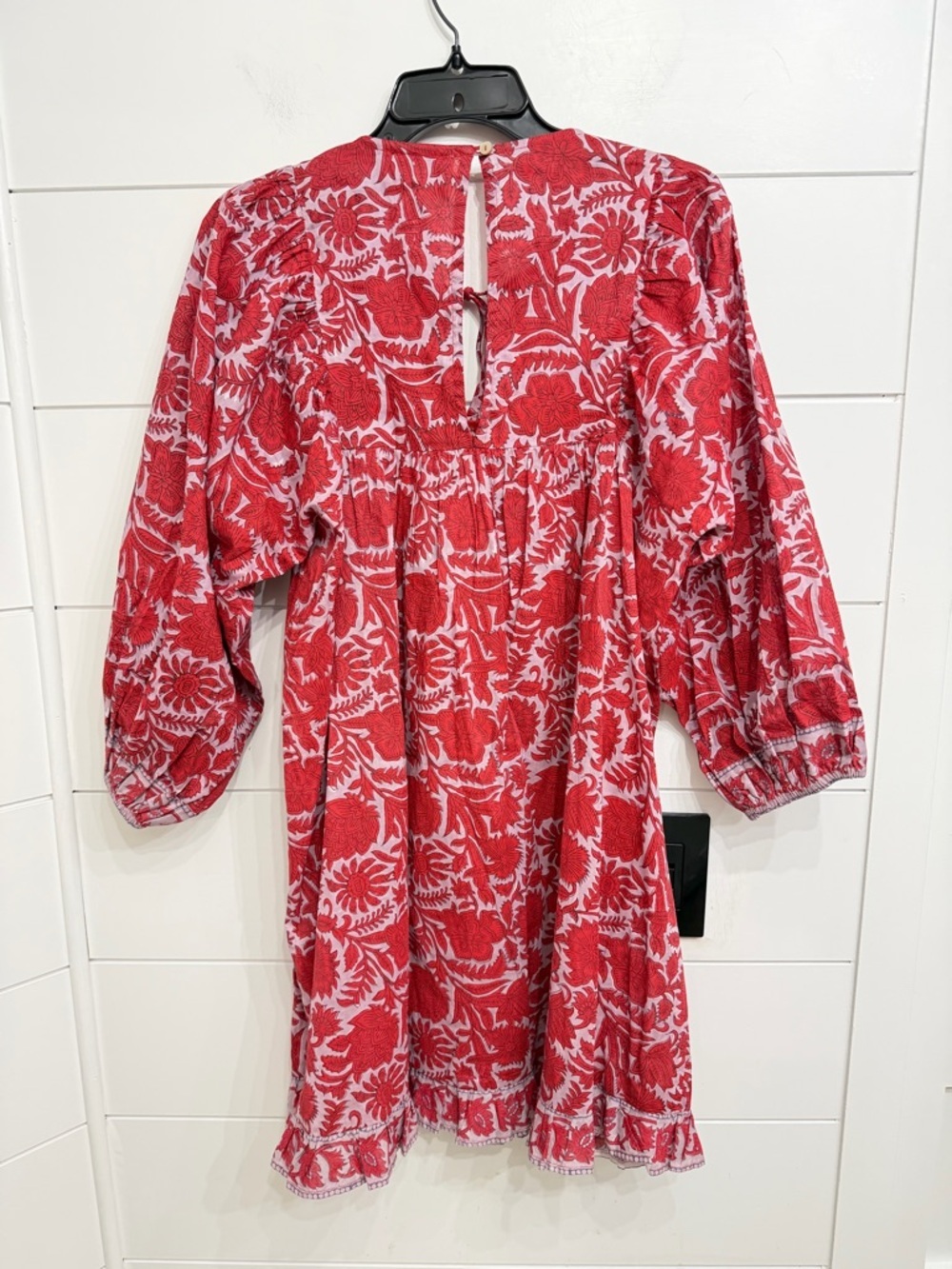 Cleobella Red Floral Organic Cotton Dress Boho Tassel Tie Peasant 36369 - Picture 3 of 11